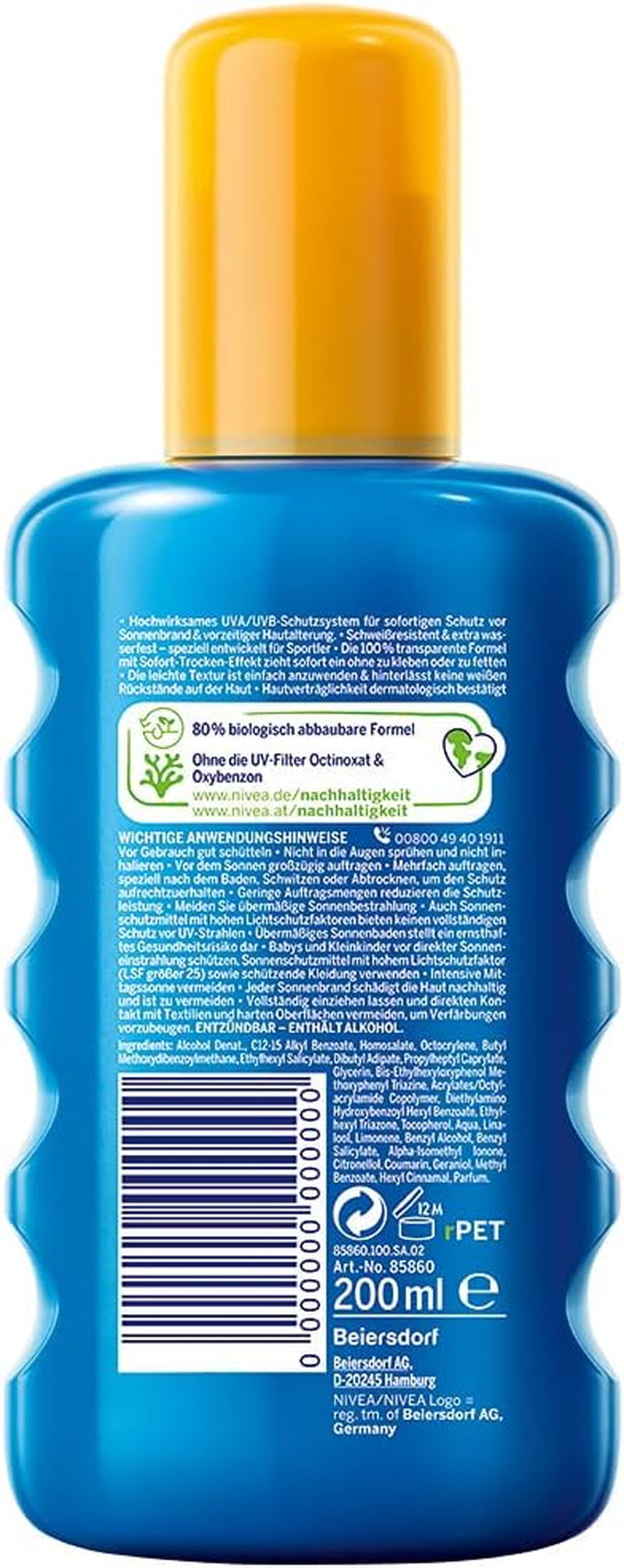 Nivea Sun UV Dry Protect Sport Transparent Sun Protection Spray SPF 50, Sweat-Resistant & Extra Waterproof, 1 X 200 Ml