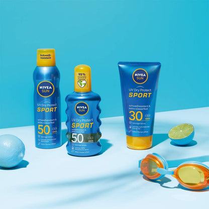 Nivea Sun UV Dry Protect Sport Transparent Sun Protection Spray SPF 50, Sweat-Resistant & Extra Waterproof, 1 X 200 Ml