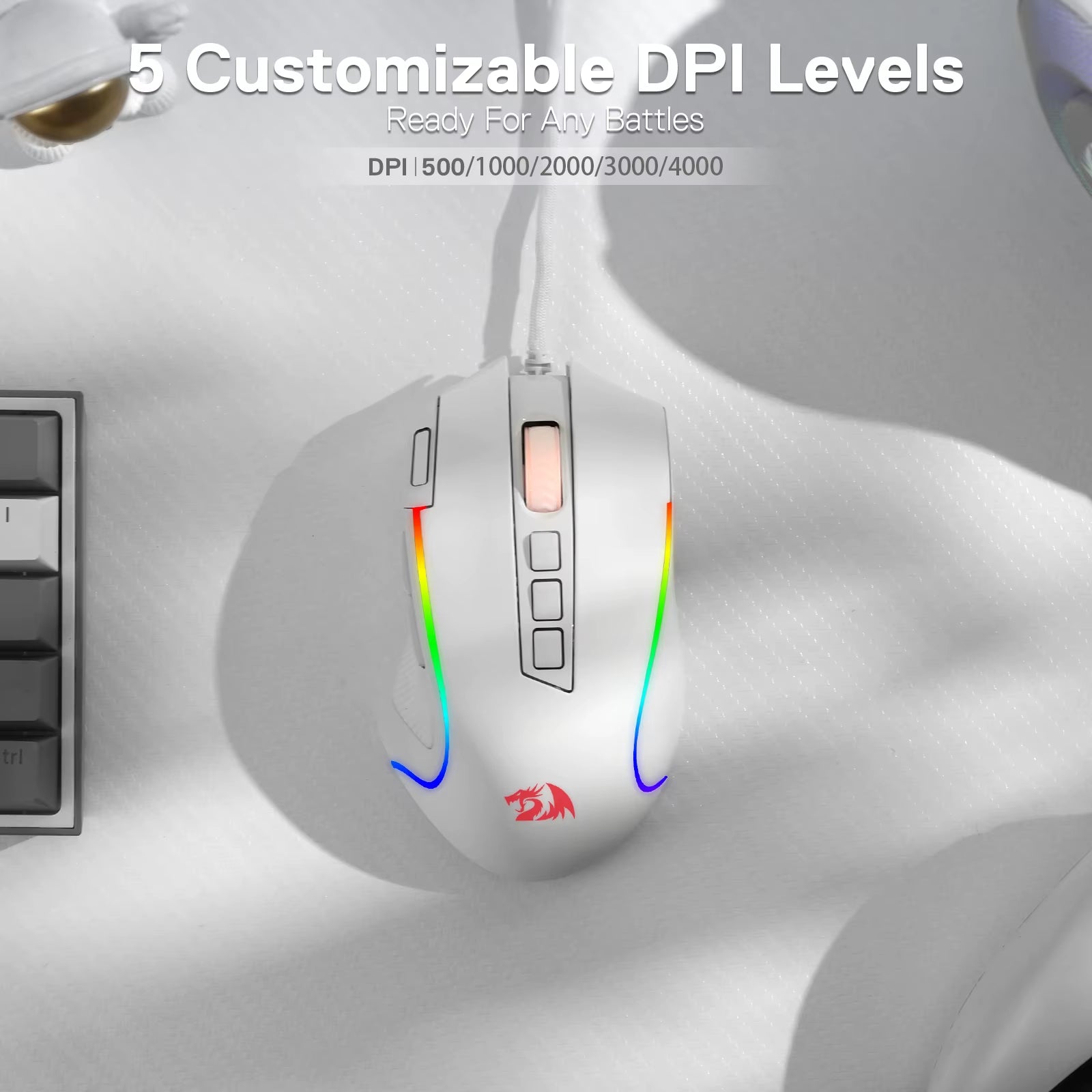 M612 Predator RGB Gaming Mouse 8000 DPI Wired Optical with 11 Programmable Buttons, White