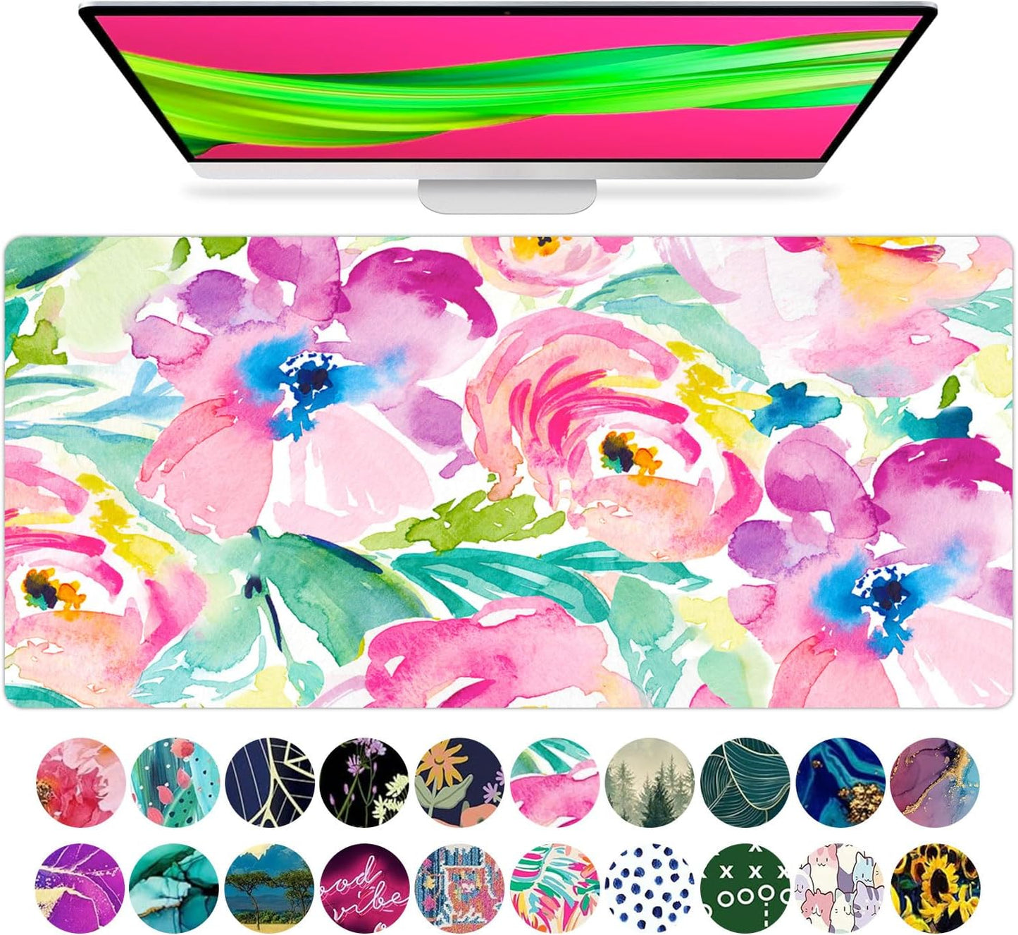 Large Mouse Pad Desk Mat Desk Pad Keyboard School Essentials Office Decor Big Extended Laptop Protector Computer Accessories Pretty Mousepad Women Girls Pink Flowers XL Gift