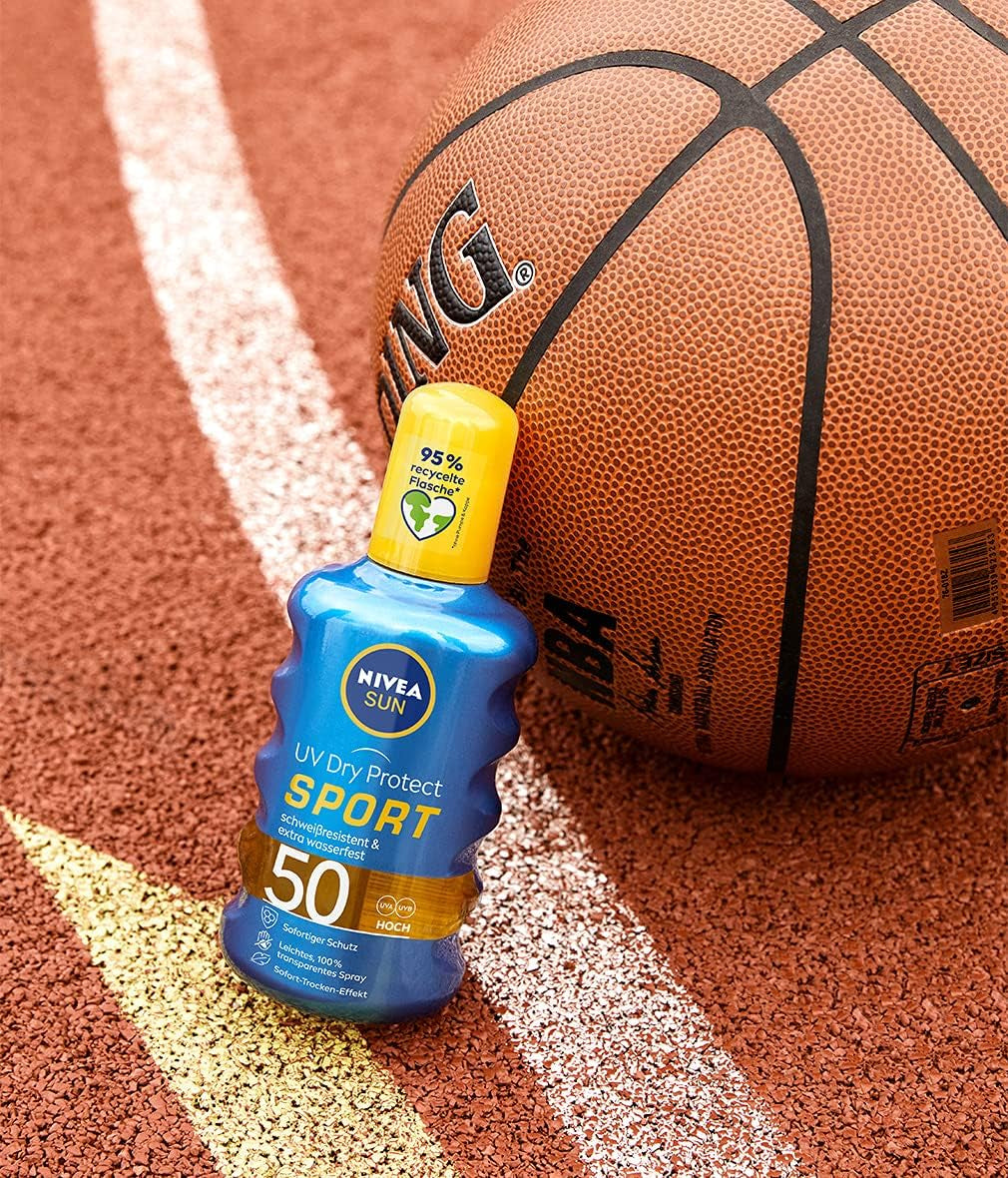 Nivea Sun UV Dry Protect Sport Transparent Sun Protection Spray SPF 50, Sweat-Resistant & Extra Waterproof, 1 X 200 Ml