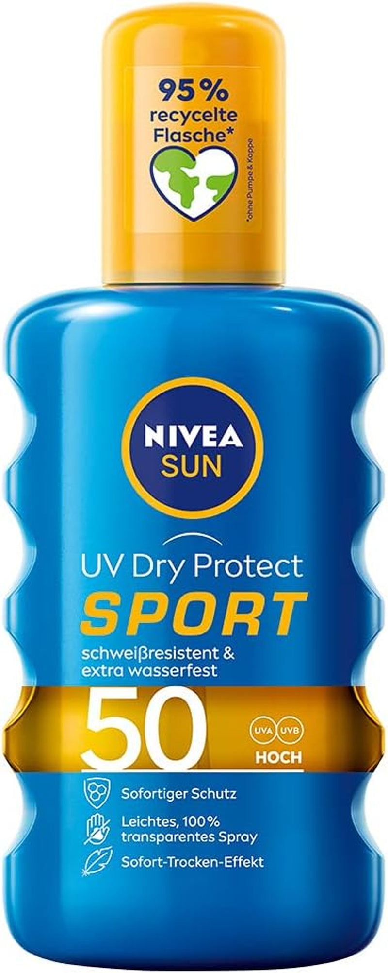 Nivea Sun UV Dry Protect Sport Transparent Sun Protection Spray SPF 50, Sweat-Resistant & Extra Waterproof, 1 X 200 Ml